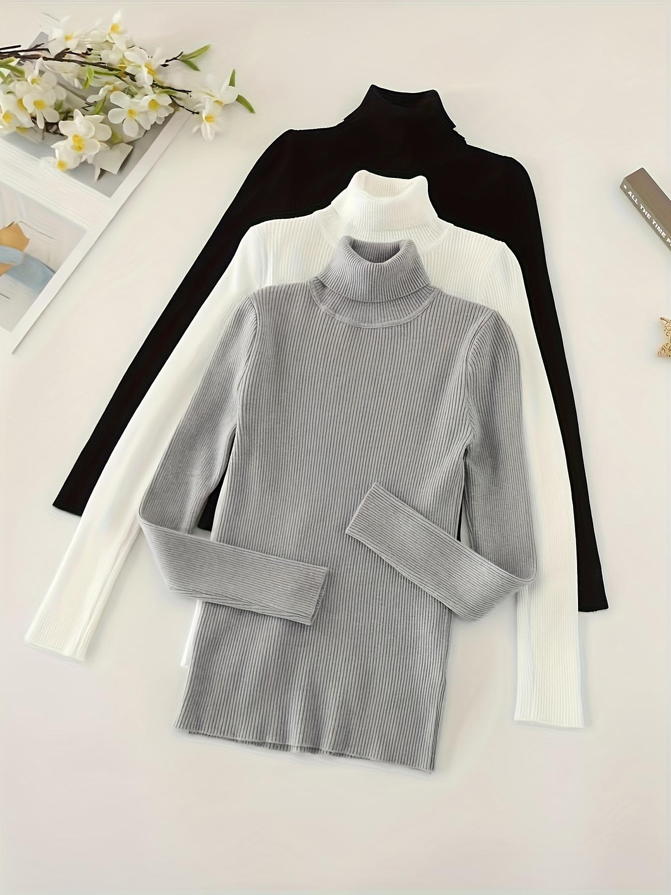 Women's 3-Pack Long-Sleeve Knitted Turtleneck Pullover Sweaters - Solid Color, Casual Fall Winter Basic High-Neck Clothes