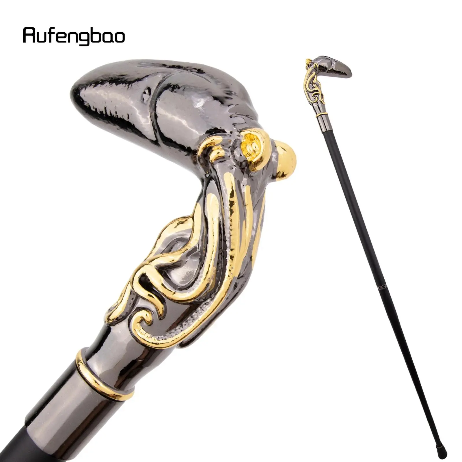 Golden Black Octopus Fish Squid Walking Cane Fashion Cool Decorative Walking Stick Gentleman Elegant Cosplay Cane Knob Crosier 93cm