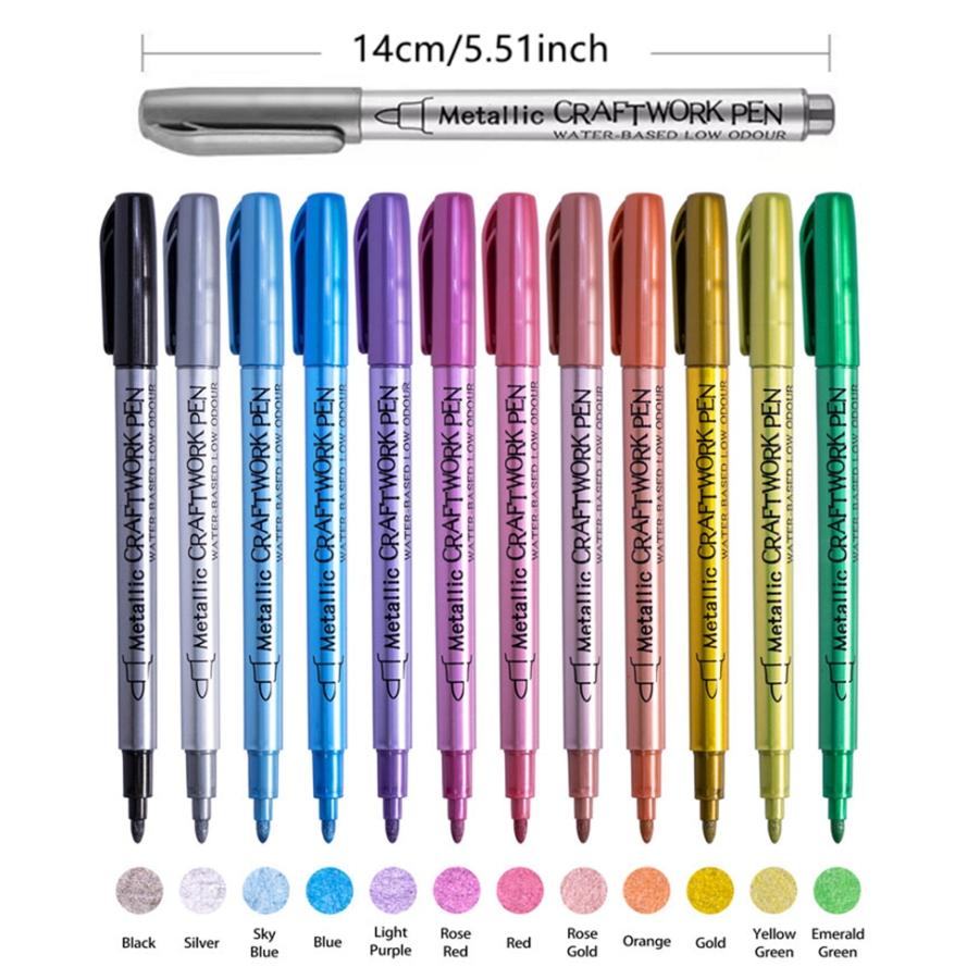 Metallic Craft Pen, 12pcs/set 12 Colors Marker Pen, Art Supplies for Rock Painting, Black Paper, Card Making, Scrapbooking Crafts, DIY Photo Album