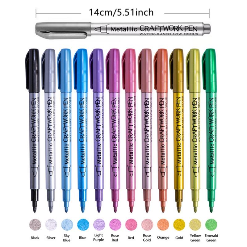 Metallic Craft Pen, 12pcs/set 12 Colors Marker Pen, Art Supplies for Rock Painting, Black Paper, Card Making, Scrapbooking Crafts, DIY Photo Album