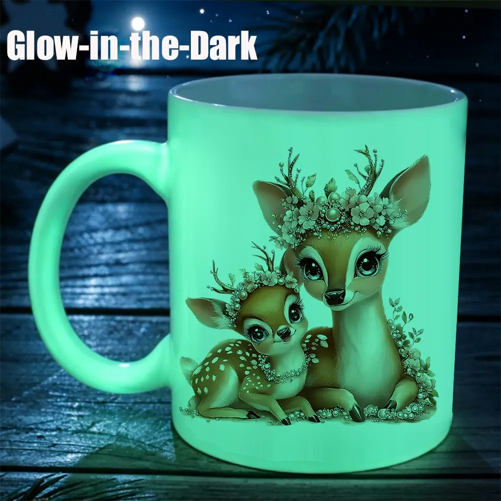 Glow-In-The-Dark Ceramic Coffee Mug, Sweet Spotted Deer Design Mug, Suitable for Parties, Christmas, Birthday Gifts (11oz)