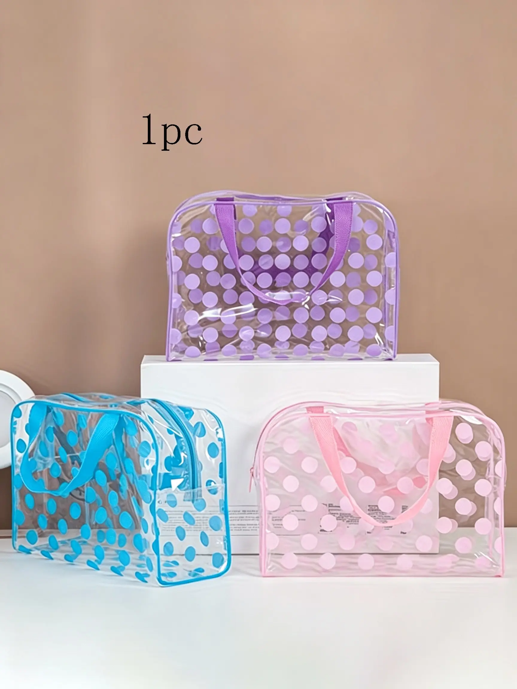 Large Capacity Transparent Jelly Bag, PVC Beach Bag, Waterproof Travel Organizer, Polka Dot Design, Portable Makeup Case, Makeup Bags