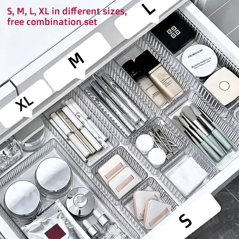Transparent Crystal Makeup Organizer Set, Beauty Organizer, Cosmetic Organiser Drawer Dividers & Desktop Storage Boxes, Office Supplies Organizers, Home Organization