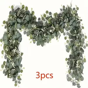3 Piece Artificial Eucalyptus Vine Leaf Garland, Leaf Vine Home Decor, Bedroom Wall Decoration, Universal Setting Pro