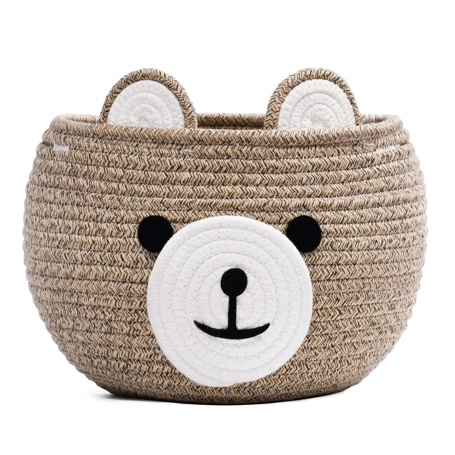 Baby Basket for Nursery, Bear Gift Baskets for Kids, Baby Shower Basket with Handles, Small Cute Animal Baskets, Light Brown, 10.5"D x 8.5"H
