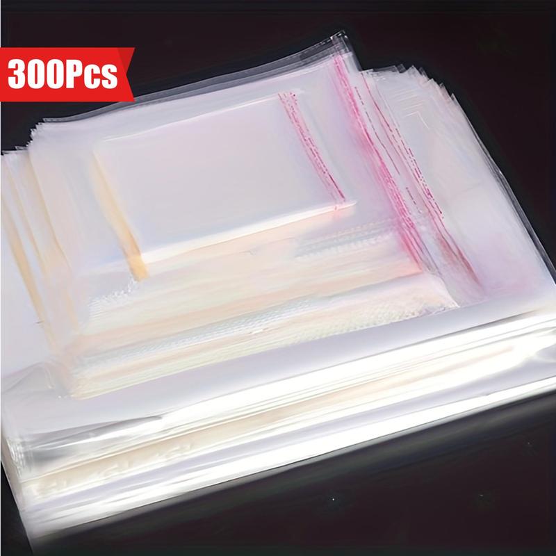 Transparent Cellophane Plastic Bag, 300pcs 3 Sizes Wrapping Bag, Resealable Bag for Photos Jewelry Sock Gift Resealable Packaging