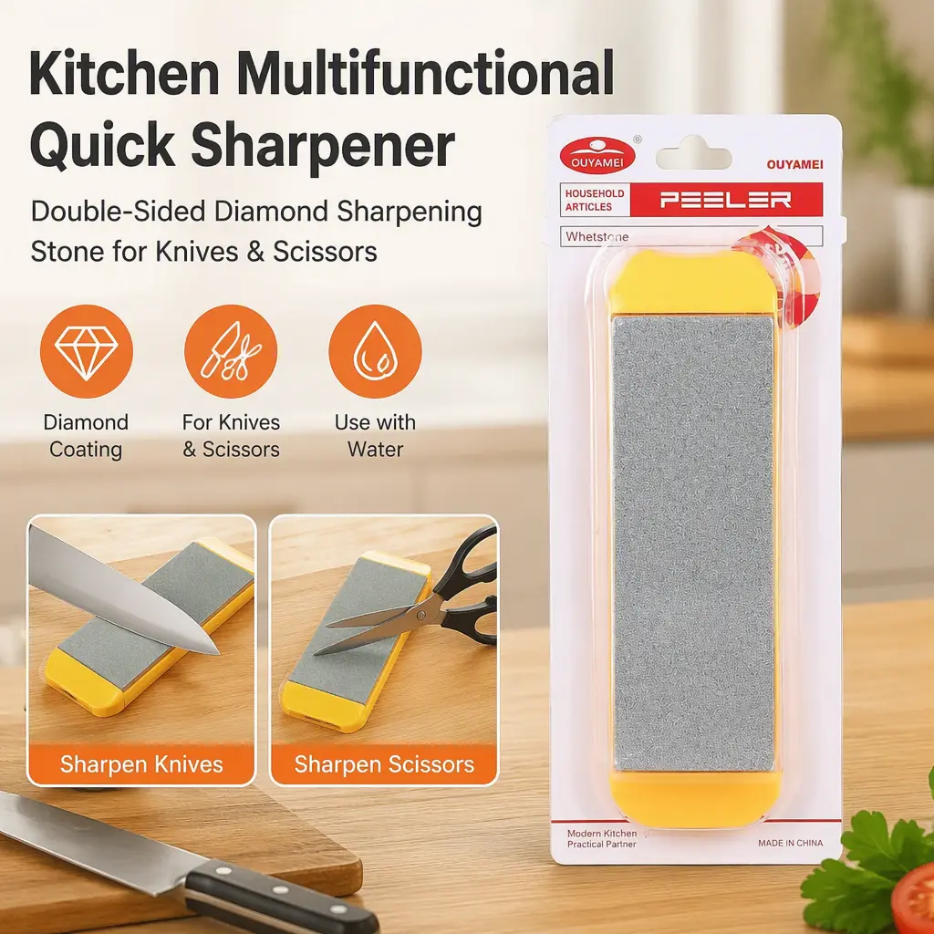 Kitchen Multifunctional Quick Sharpener, Double‑Sided Diamond Sharpening Stone for Knives & Scissors