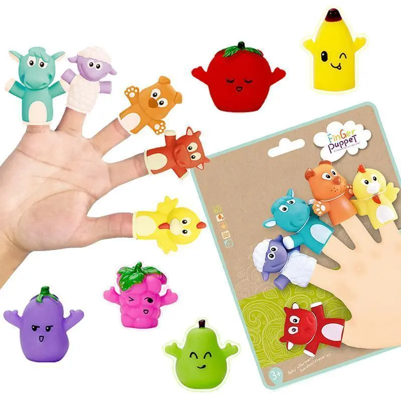 Kid Mini Animal Fruit Vegetable Hand Finger Puppet Toy Set for Storytelling Baby Educational Story Time Bath Parent Child Game