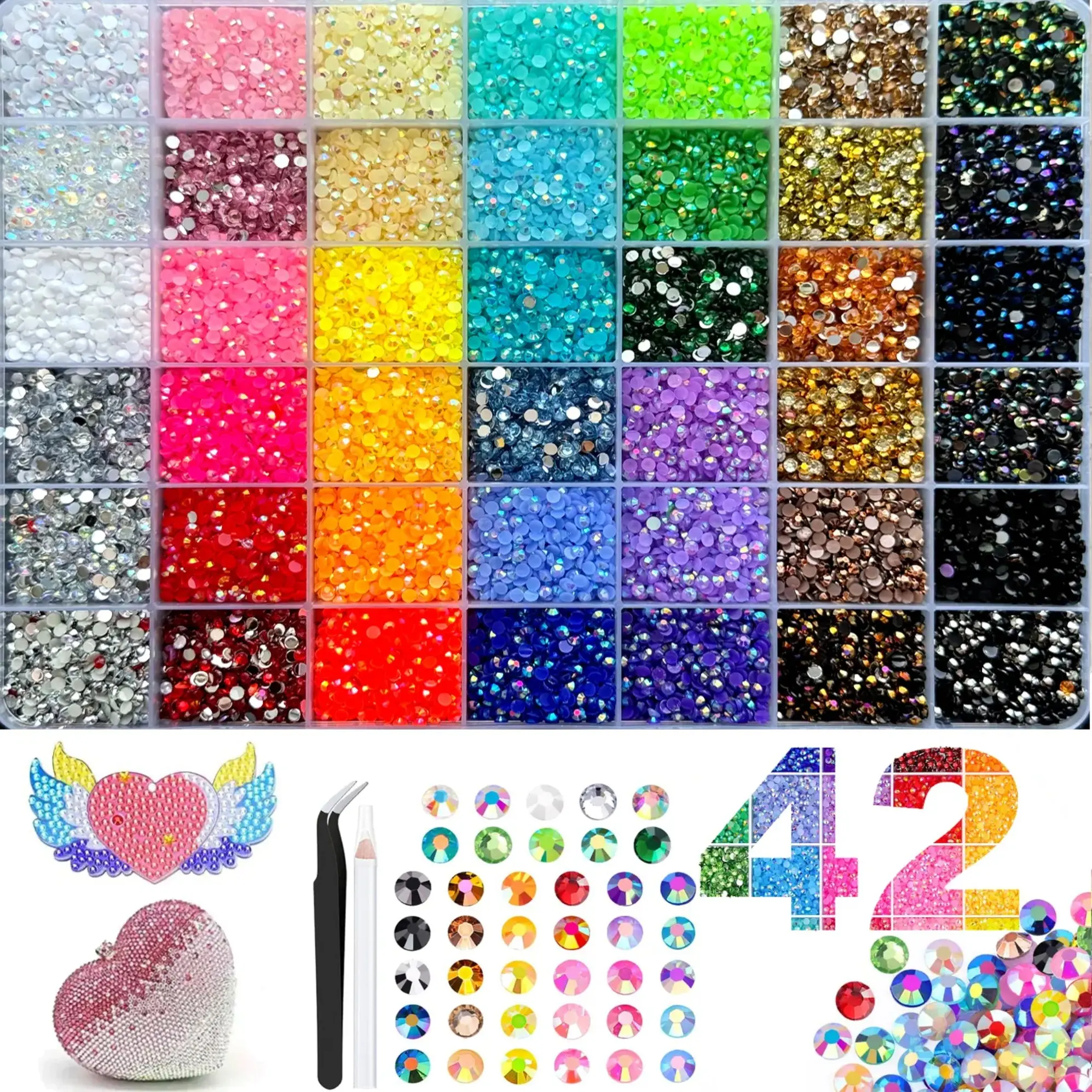 42000Pcs 42Colors 3mm Jelly Flatback RhinestonesBedazzling Kit with Nail Art, Shoes & DlY Diamond Art, DIY Craft Set for Nail Art & Shoes, Ultimate Creative Gift for Her,graduation gifts,class of 2026,summerwins,mid year sale,deals for you