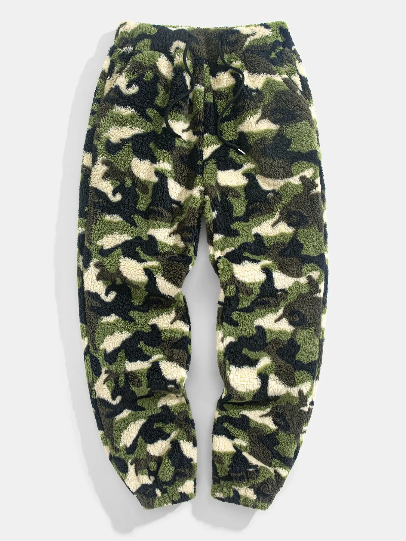 Winter Men Camouflage Fluffy Plush Pants, Elastic Waist Drawstring Jogging Pants, Thick Warm Fleece Sleep Pants, Casual Outdoor Sports