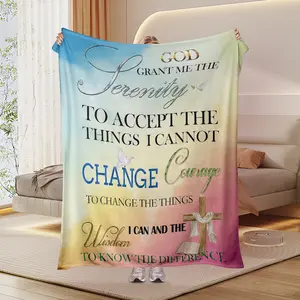 Elegant Faith Serenity Prayer Bible Cross Flannel Blanket, 60"×80", Anti-Pilling & Cozy, Great for Baptism & Holiday Religious Gifts