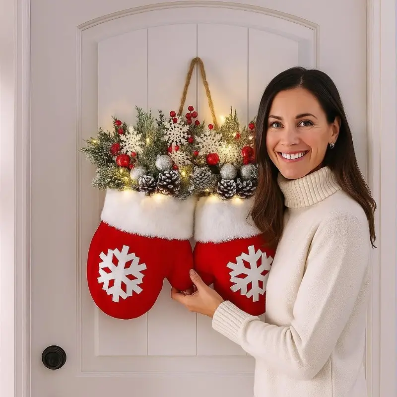 Twinkling Christmas Glove Wreath Christmas Wreath