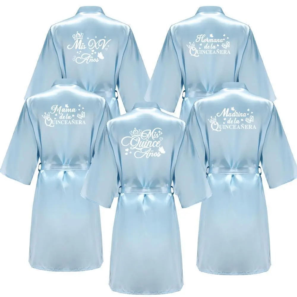 Women's Silky Long Sleeve Quinceanera Robe - Mis XV 15th Birthday Party Attire, Daily Nightgown for Sweet 15 Celebrations, Nightgown/Robe
