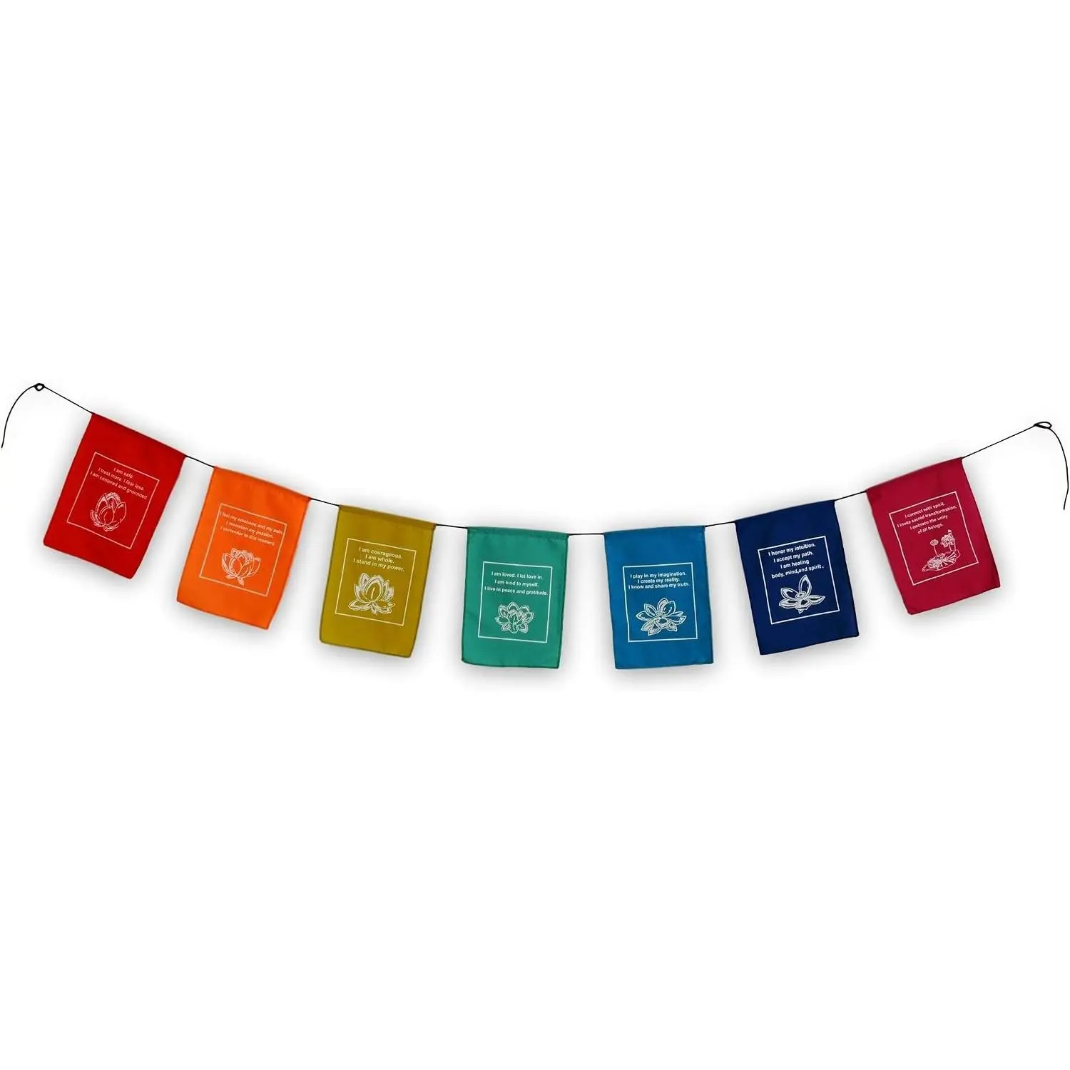 Handmade 6x8 Rainbow Prayer Flags Printed with Affirmations of Love, Courage, Imagination and Intuition for Prayer and Outdoor Home Decoration