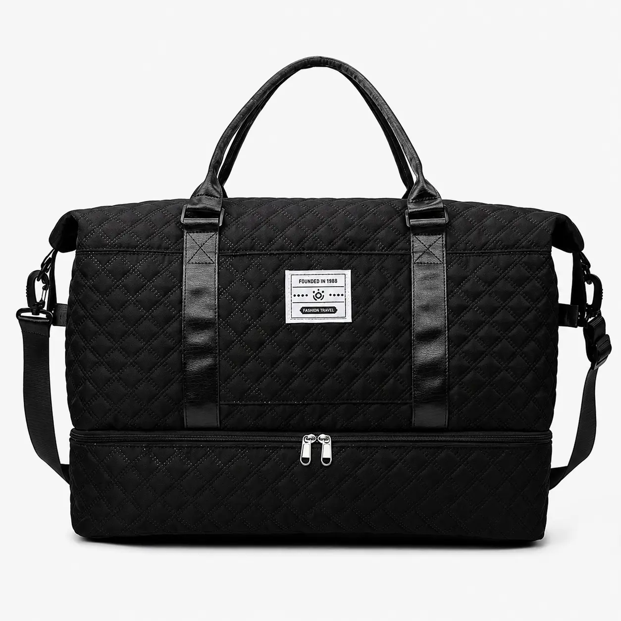 Unisex Large-Capacity Multifunctional Letter-Pattern Zipper Duffle Bag Set with Shoe Compartment, Weekender Travel Bag for Casual Sports Fitness Luggage
