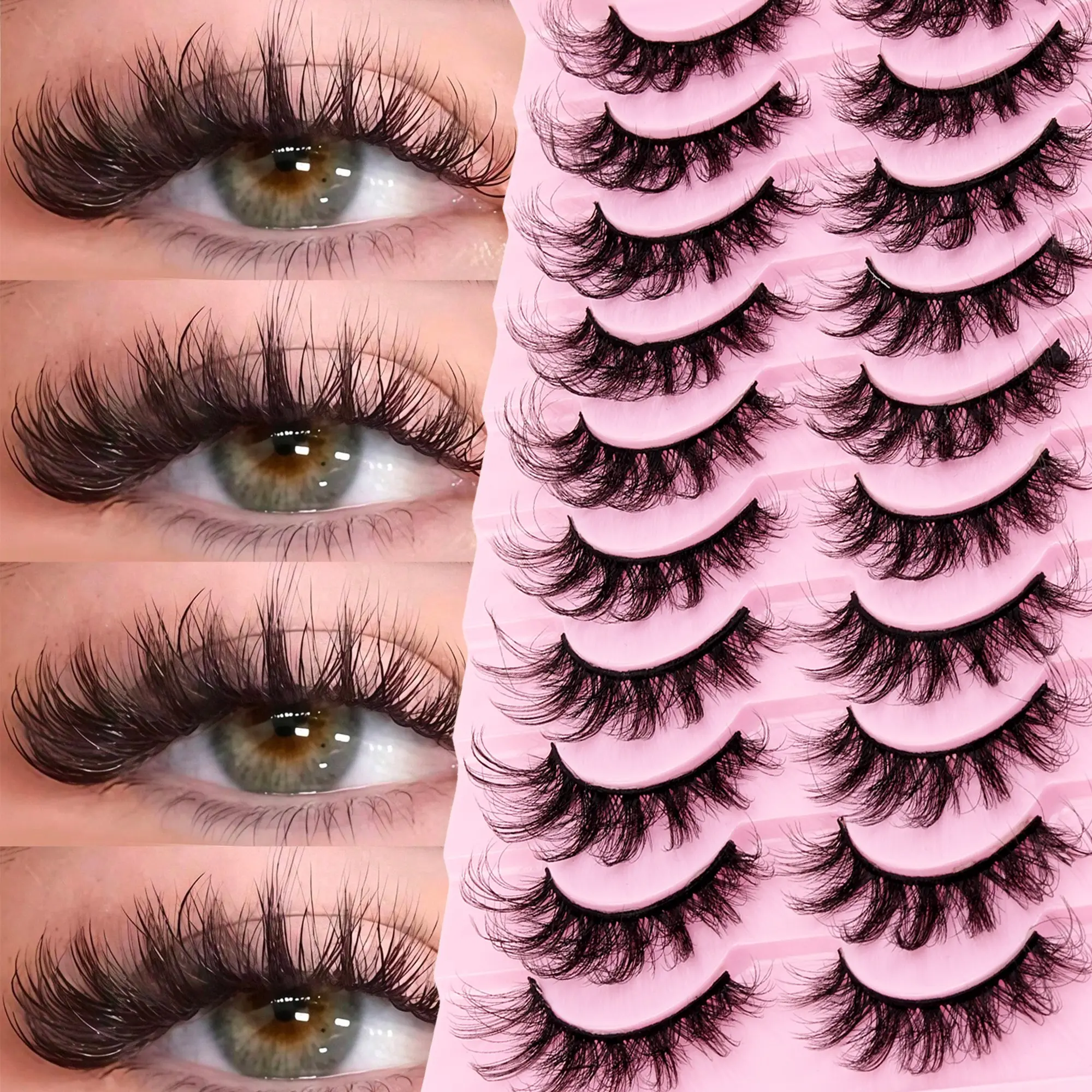 10 Pairs Elegant False Eyelashes, 3D Effect, Durable Band, Natural Dense Lash Extensions, Reusable, Perfect for Daily Use, Parties, Concerts