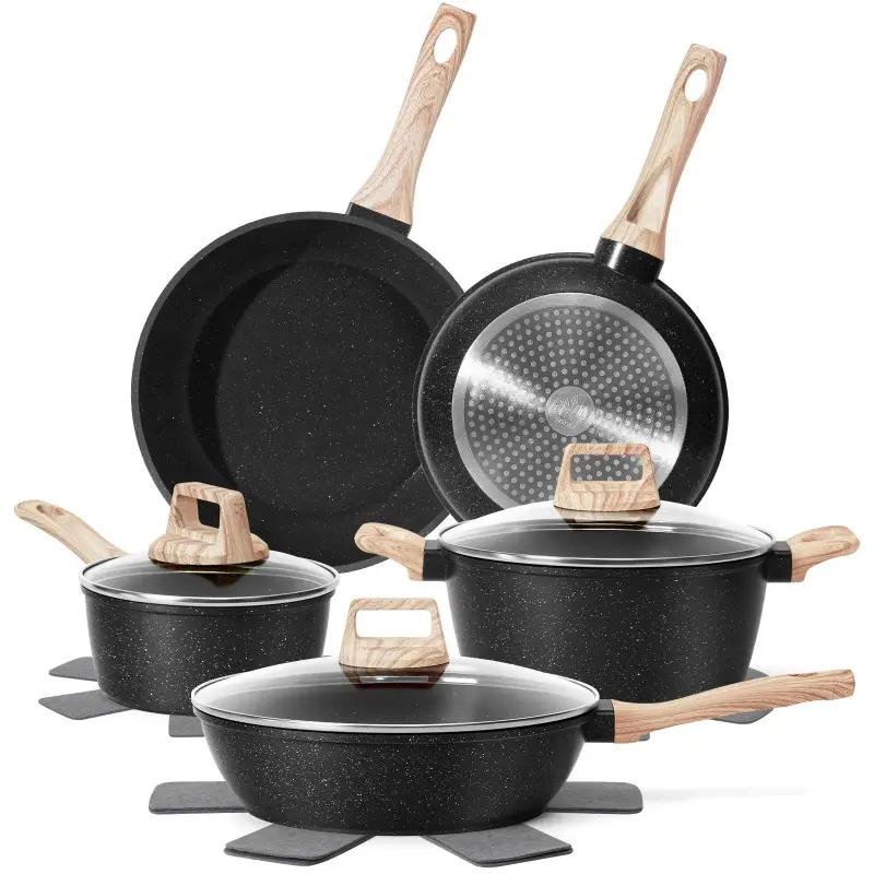 9pcs Nonstick  Cookware Set Induction Compatible Non Toxic Healthy Kitchen Cooking Pots Pans Set Father's Day Gift DealsForYouDays