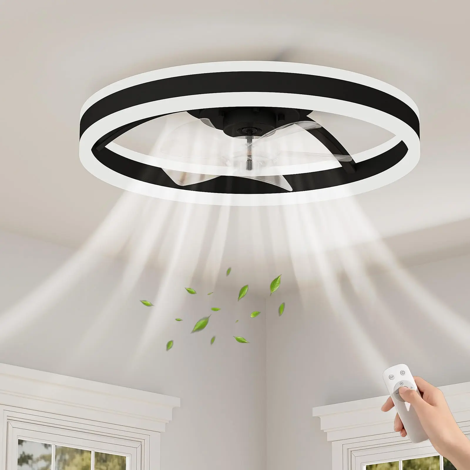 20" Fandelier Caged Ceiling Fan w/ Lights & Remote, 10%-100% Dimmable, Rustic Bladeless Ceiling Fan, Small Farmhouse Fan Light Fixture for Kitchen & Bedroom – Brushed Gold