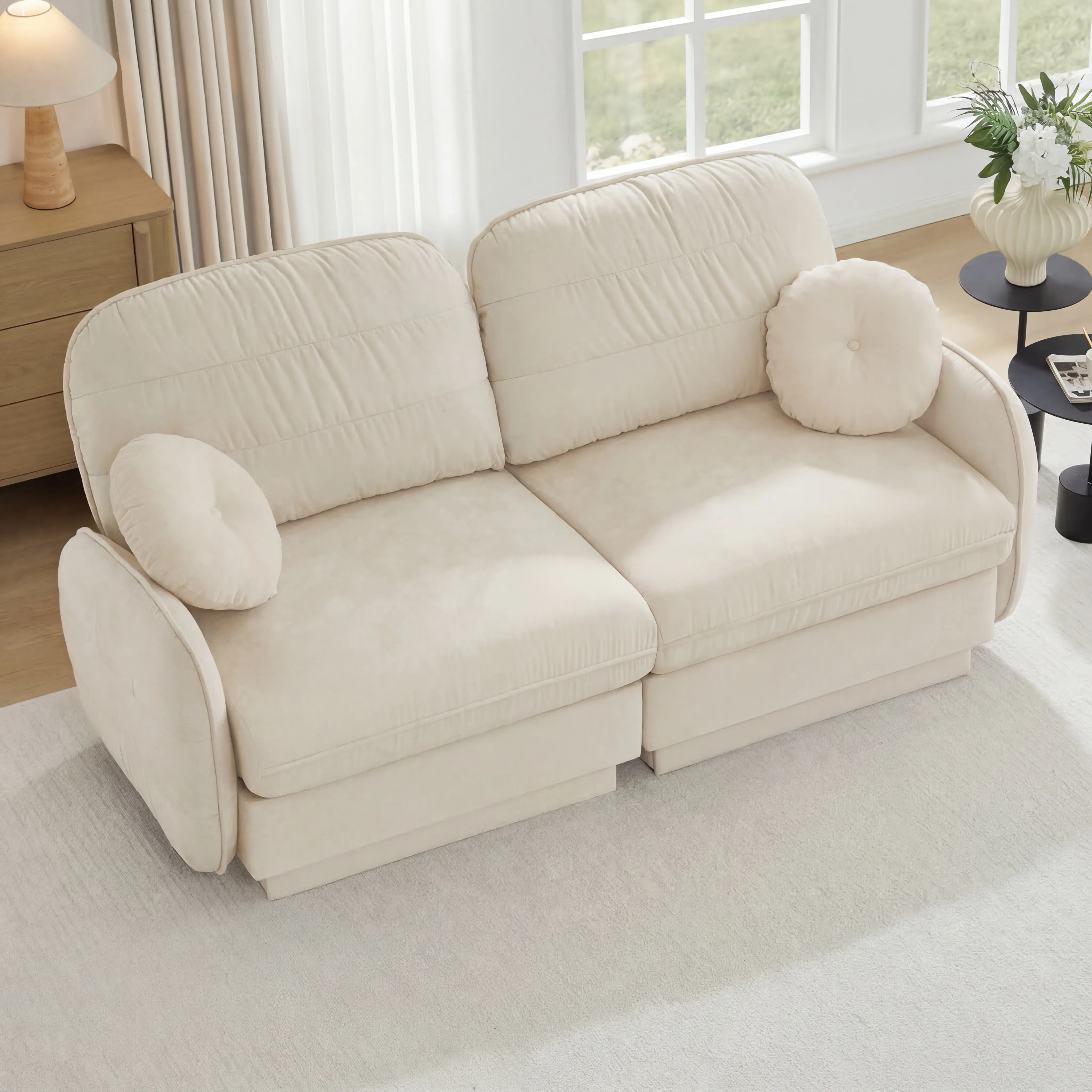 Nokaa Chenille Cloud Loveseat Sofa Couch 2-Seat for Living Room with Round Pillows Quilted Back Cushion Deep Seat High-Density Foam Springs Modular Easy Assembly Cream Beige