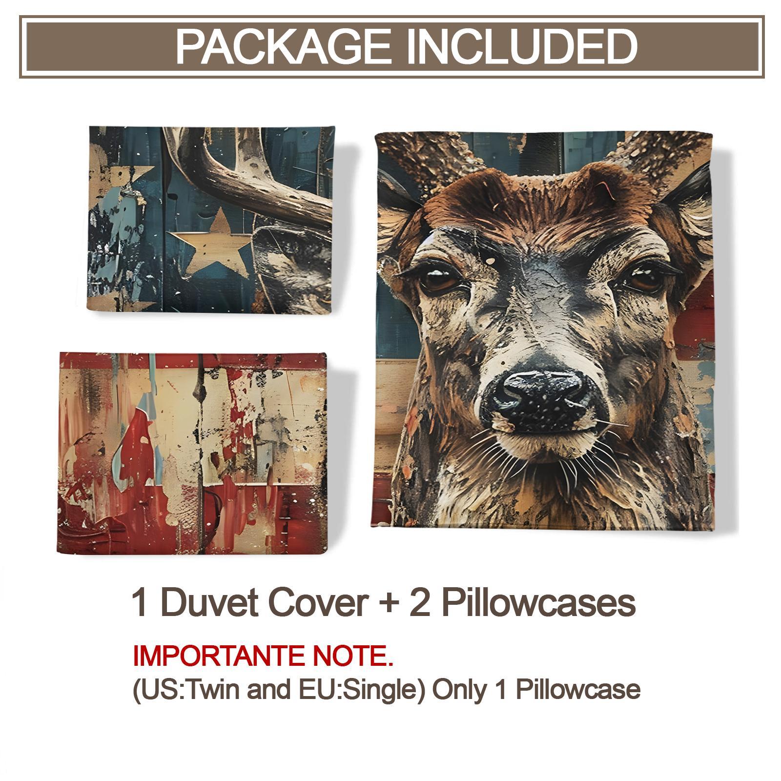 Deer & Flag Pattern Bedding Set, 1 Count Bedspread & Pillowcase without Filler, Soft Comfortable Bedding Set for Home Bedroom