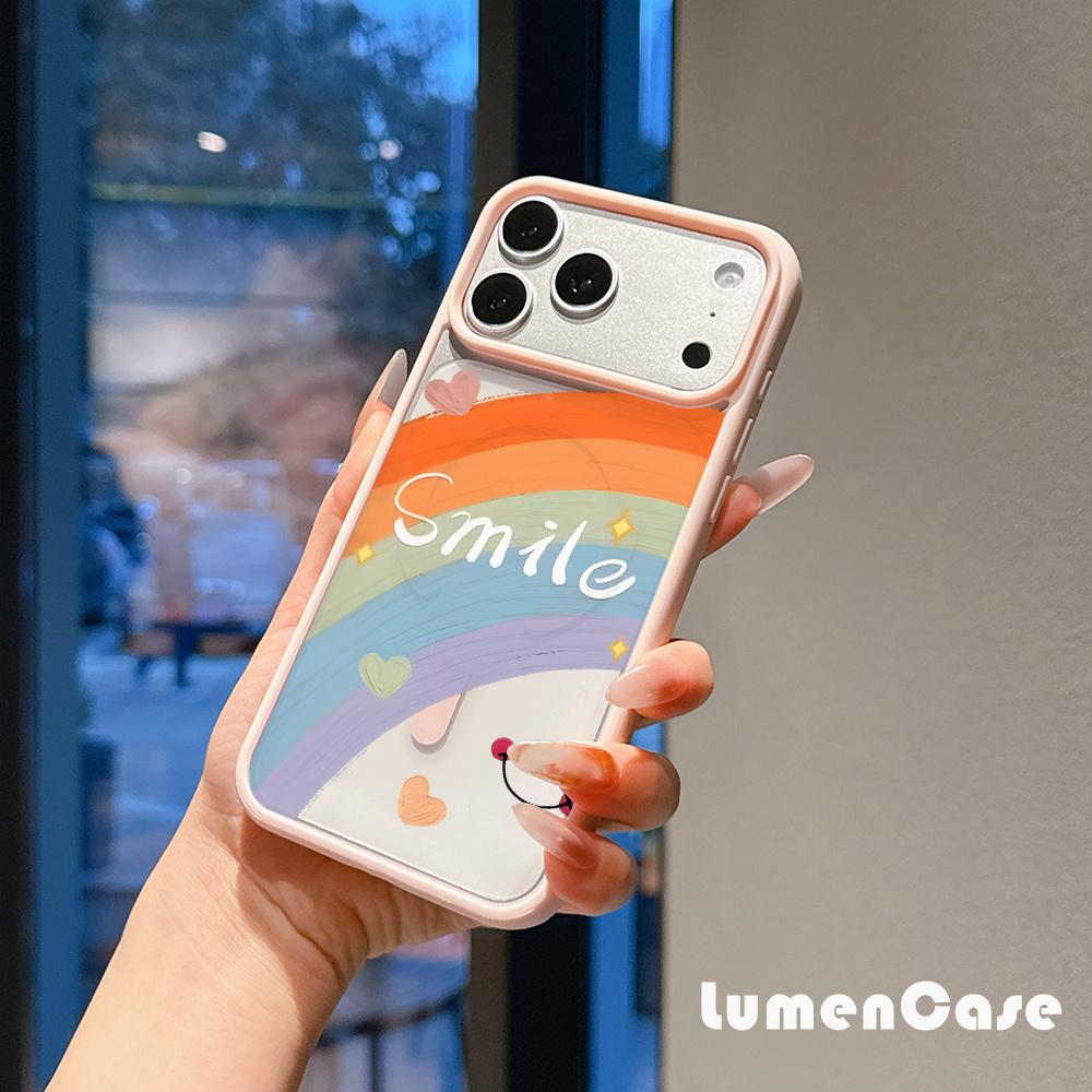 Rainbow smiley face pattern, macaron magnetic phone case, suitable for iPhone 17/16/15/14/13/12/11/Pro/Pro Max/Plus. A perfect gift for yourself, Valentine's Day, or for couples