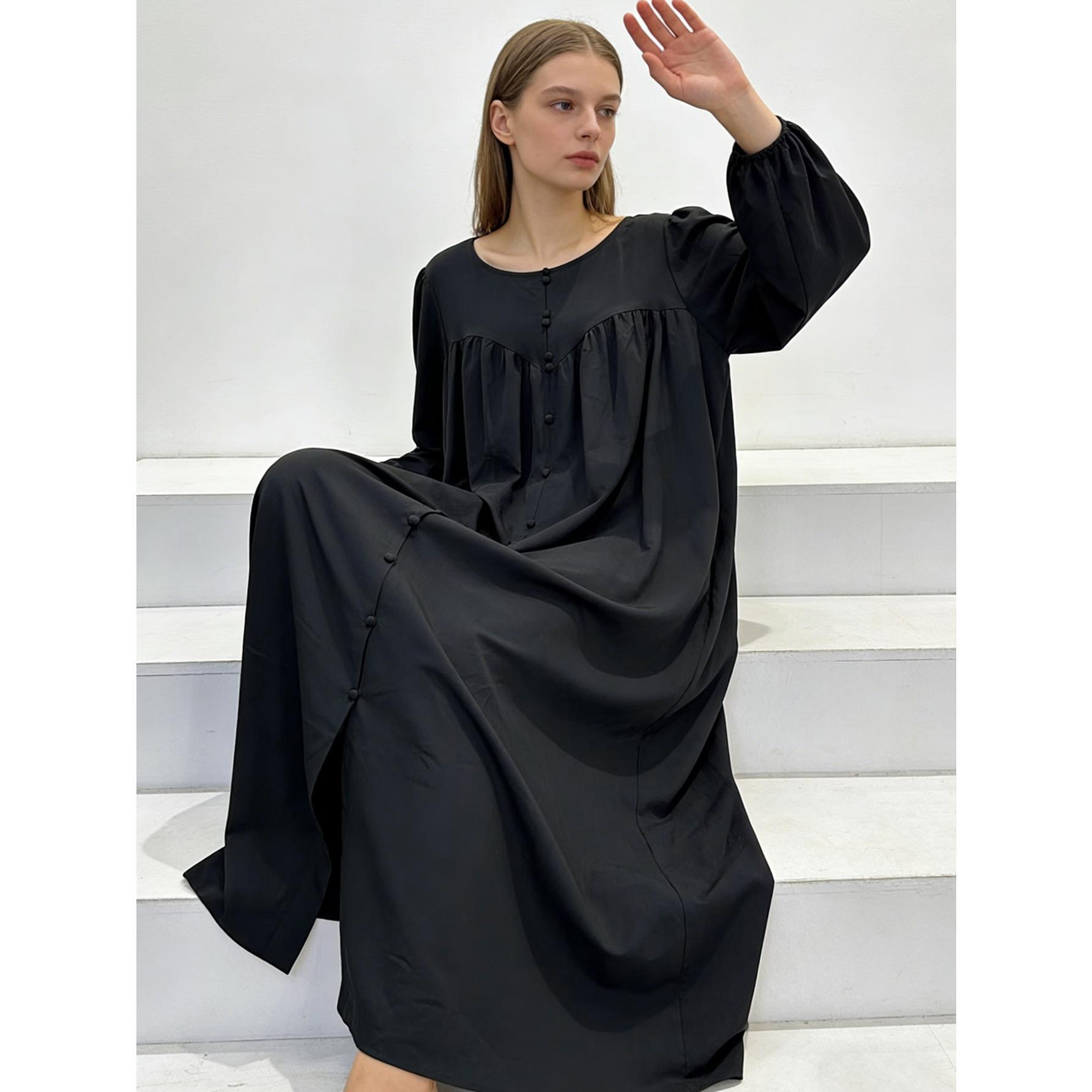 Plus Size Elegant Solid Black Maxi Dress 1XL-4XL | Flowy Button-Front Gown | Modest Chic for Church, Formal Events, Dinner & Everyday Wear