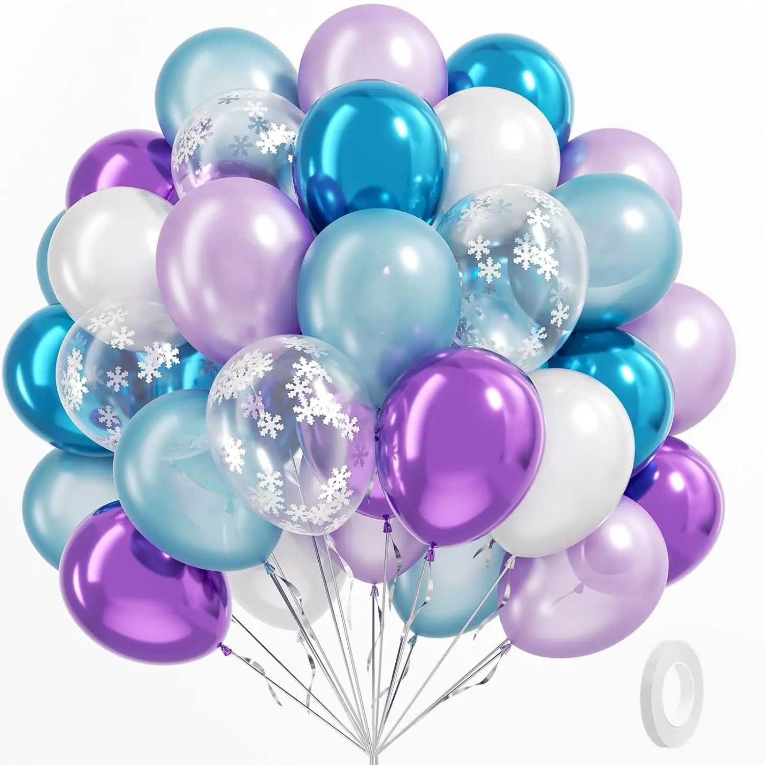 62 pieces of metal blue purple snowflake balloons -30.48cm latex party balloons decorations, suitable for winter wonderland, Christmas and birthday celebrations, Christmas balloon decoration, holiday event accessories, Metallic Balloons