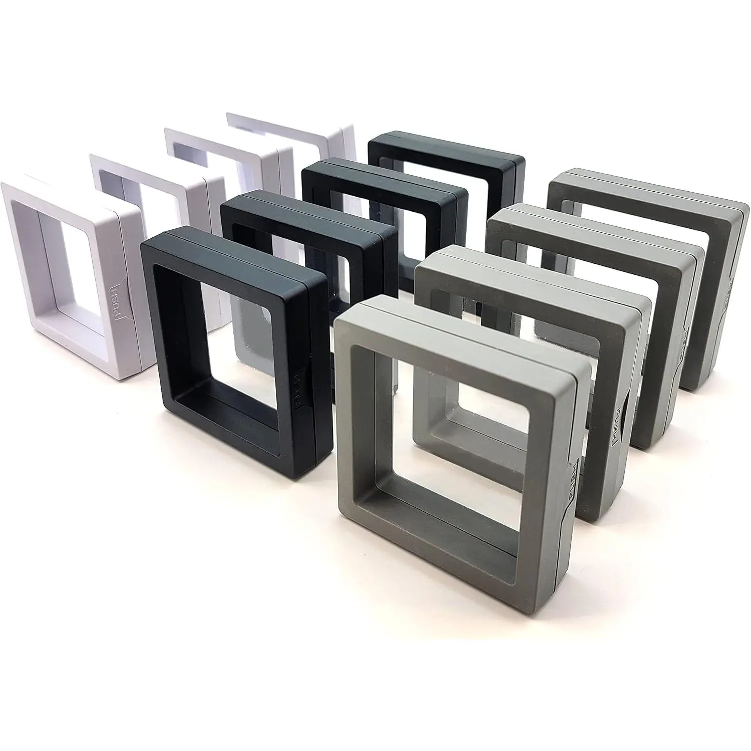 12 count  Floating Frame Display Stand,  Box,  Box, Ornament Organizer, Small Travel  Box, PE Film Anti-Oxidation, Suspended Display Box Stackable (2.75*2.75,Type 1)