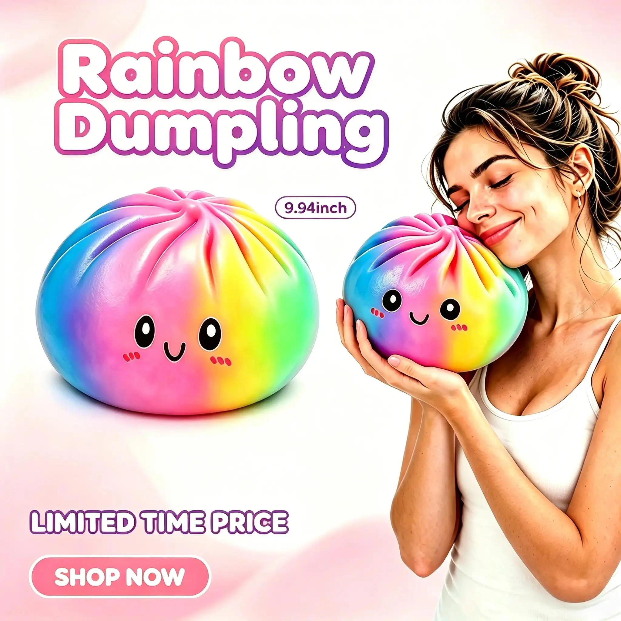 Giant Glitter Rainbow Dumpling Squishy - Ultra Soft Slow Rebound Cute Fidgets, Fun Toys for Kids, Anxiety Relief Stress Relief Toy Gift for Kids-Adults