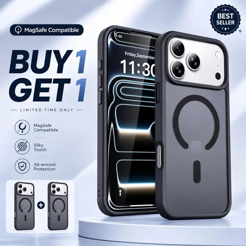 2 Pack Magnetic Phone Case for iPhone 18 Pro Max 18 Pro 17 Pro Max 16 Plus 15 14 13 12, Skin-Touch Feel Slim Protective Case, Shockproof Cover, Buy 1 Get 1 FREE,Phone Case for iPhone 18 Pro Max 18 Pro