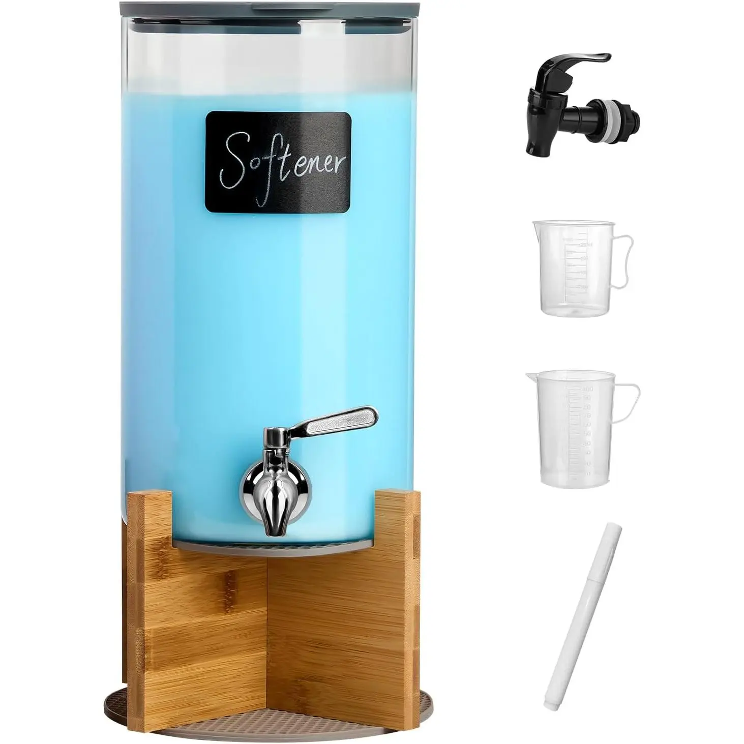 Glass Laundry Detergent Dispenser with Holder,1.1 Gallon Laundry Liquid Dispensers with Stainless-Steel Tap,Large Glass Fabric Softener Containers with Stand for Laundry Room Organization