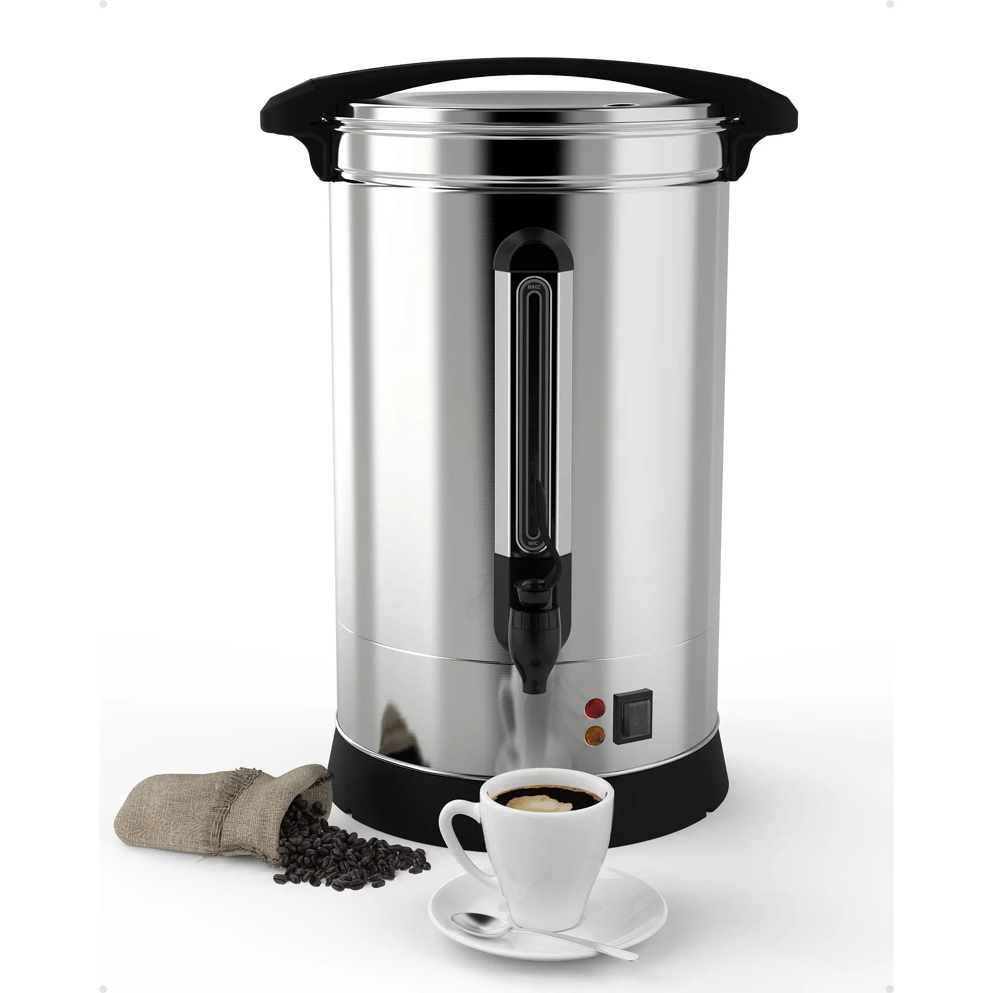 Commercial 100-Cup Fast Brew Coffee Urn - 14L Food Grade Stainless Steel Coffee Machine with Filter, Pour & Serving Design for Church, Large Gatherings