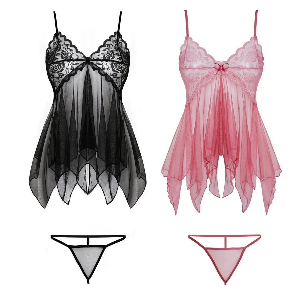 Women's Lingerie Set, Mesh Lace See-Through Temptation Nightwear