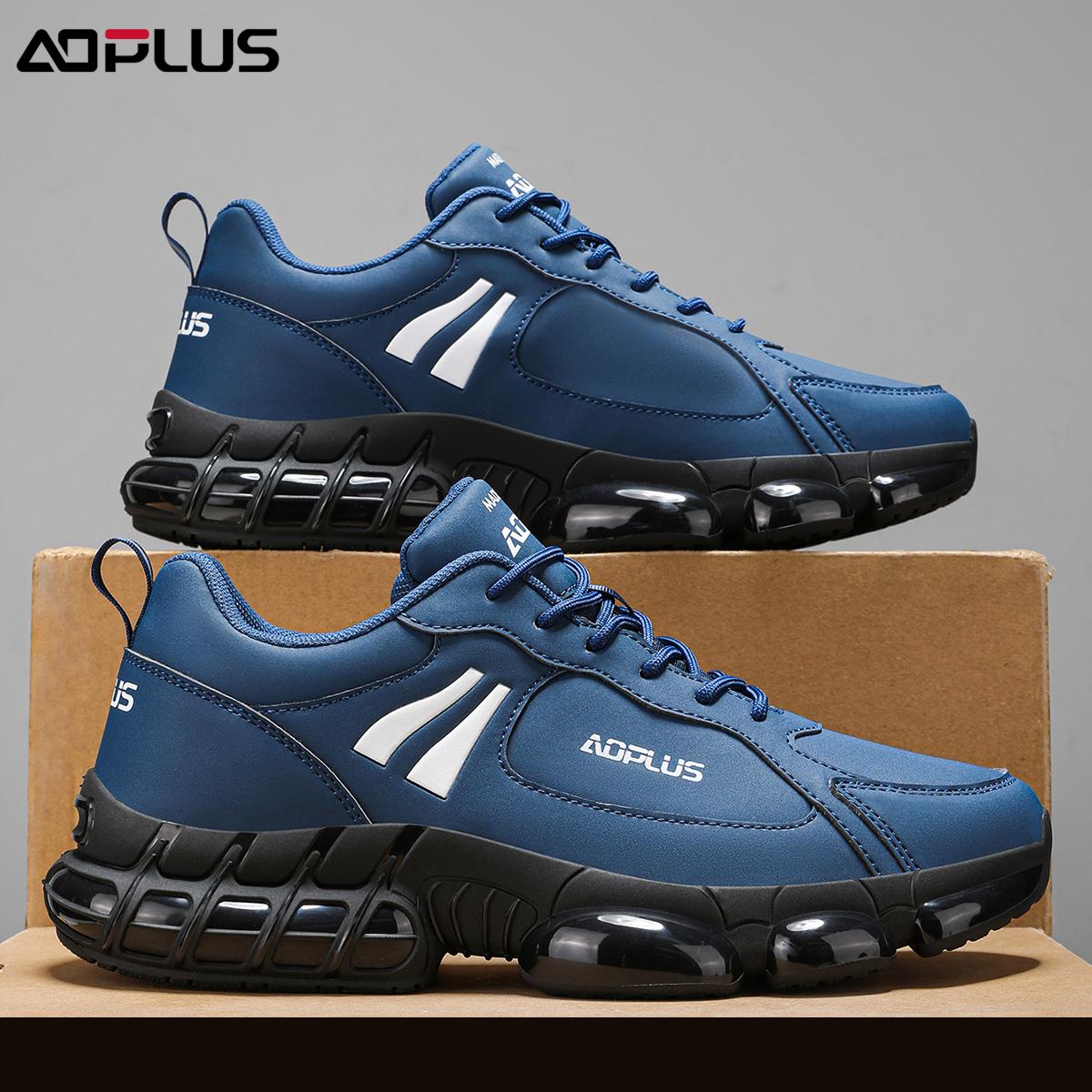 Black Samurai AOPLUS Sneakers: All-black cool style with white logo, air-cushion sole for soft cushioning, non-slip & durable for commute/light sports, comfy versatile & leg-lengthening, easy to wear daily!