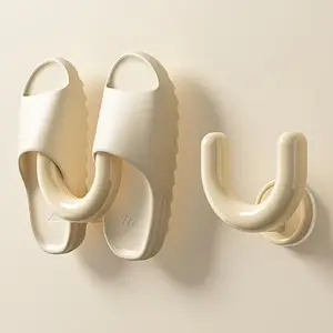 White Suction Cup Shoe Rack, Wall-Mounted Slipper Organizer for Bathroom and Shower, Practical Slipper Hook, Utility Hooks