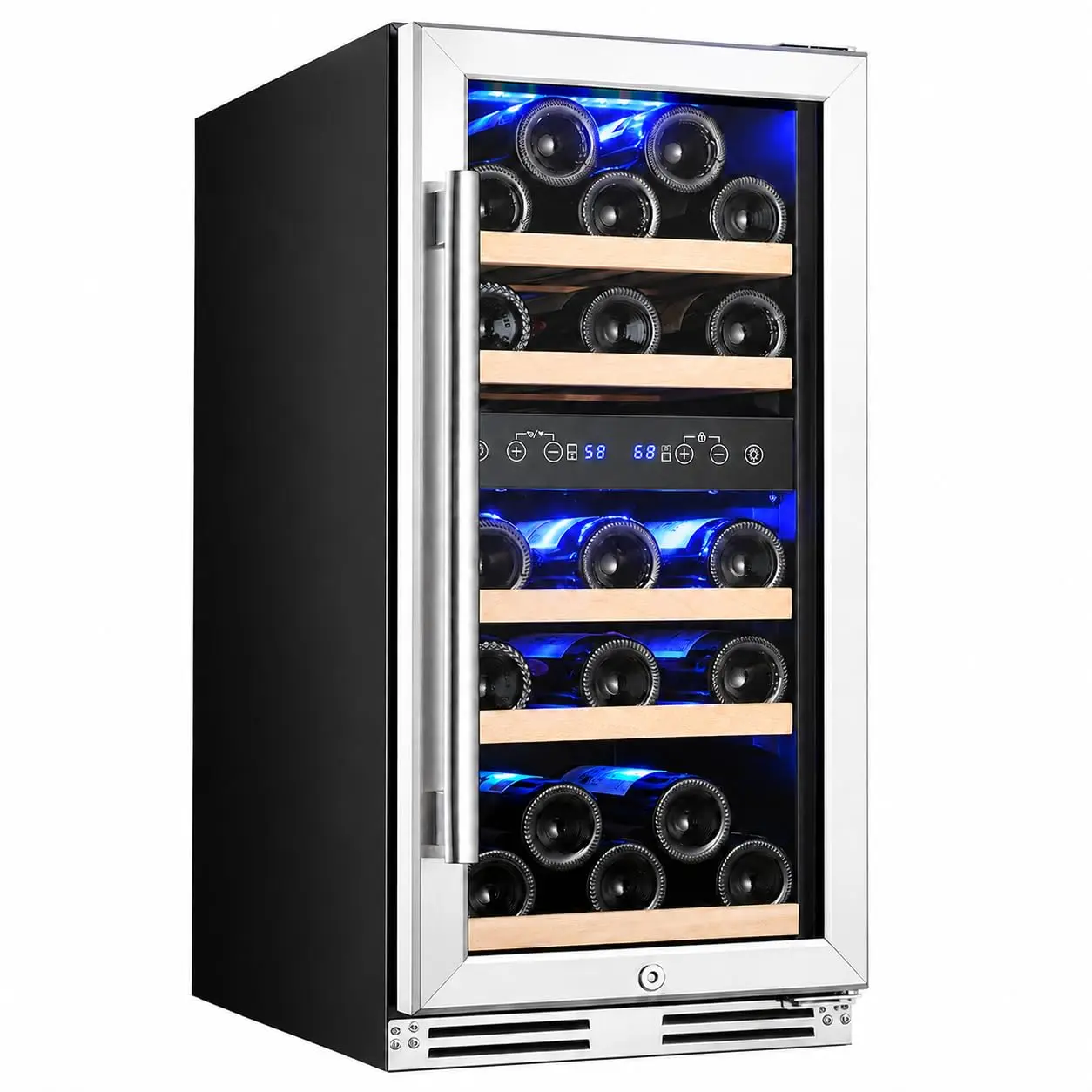 30-Bottle Dual Zone Wine Cooler, 15 Inch Built in Under Counter Wine Fridge with Temp Control, Lock, 5 Beech Shelves,  41-53.6/50-68°F Zones
