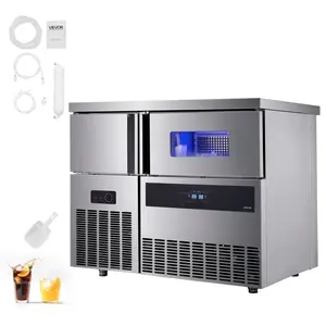 VEVOR Commercial Ice Maker Machine, 330 lbs/24H Stainless Steel Ice Machine with Worktop, 88 lbs Storage 144 Cubes/Cycle, Self-Cleaning Freestanding Ice-Making for Home Bar Office Restaurant Kitchen