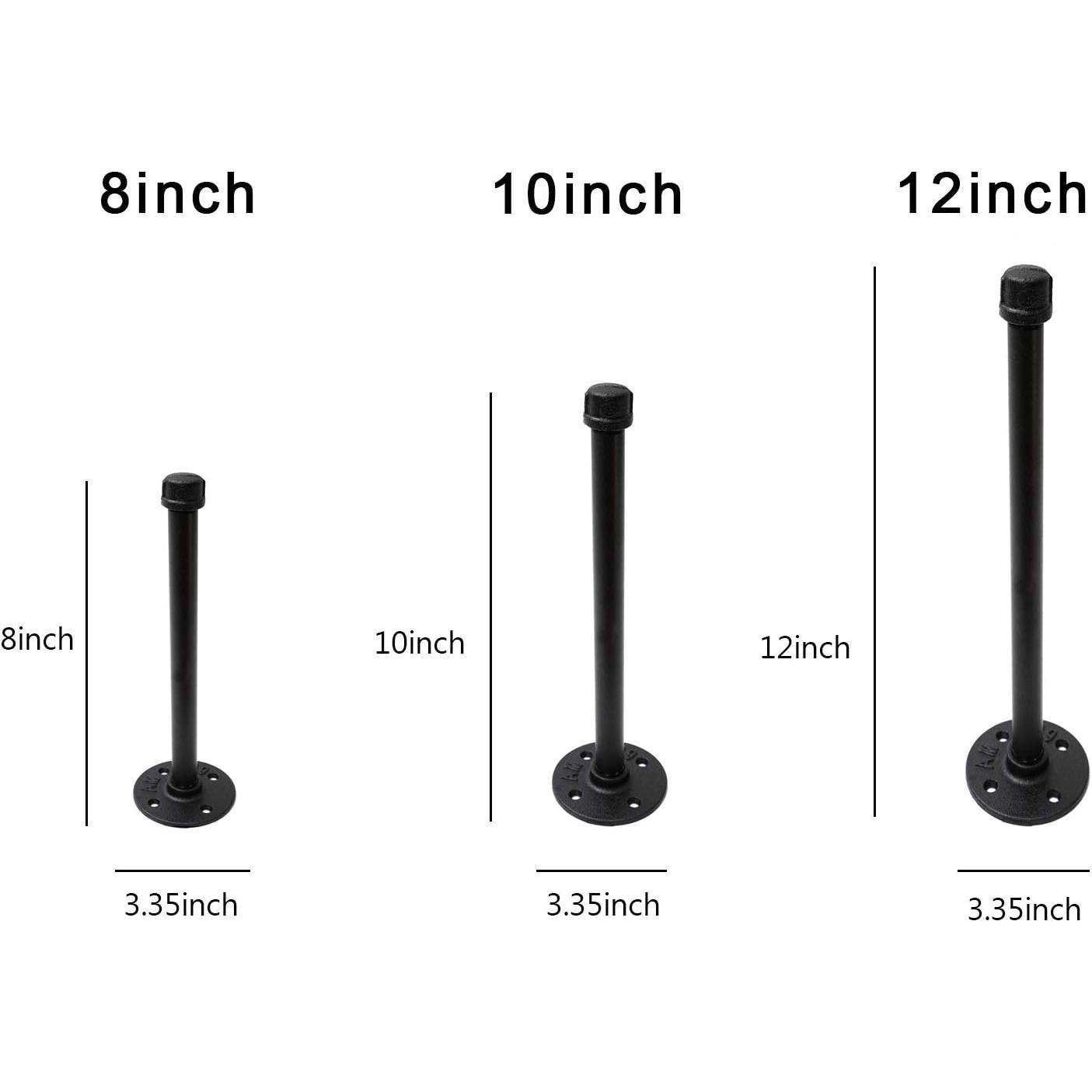 1/2" Industrial Black Iron Pipe Shelf Brackets, Rustic Wall Mounted DIY Shelving Bracket Hanging Custom Pipe Brackets for Floating Shelves (10 Inch, , 2.0)