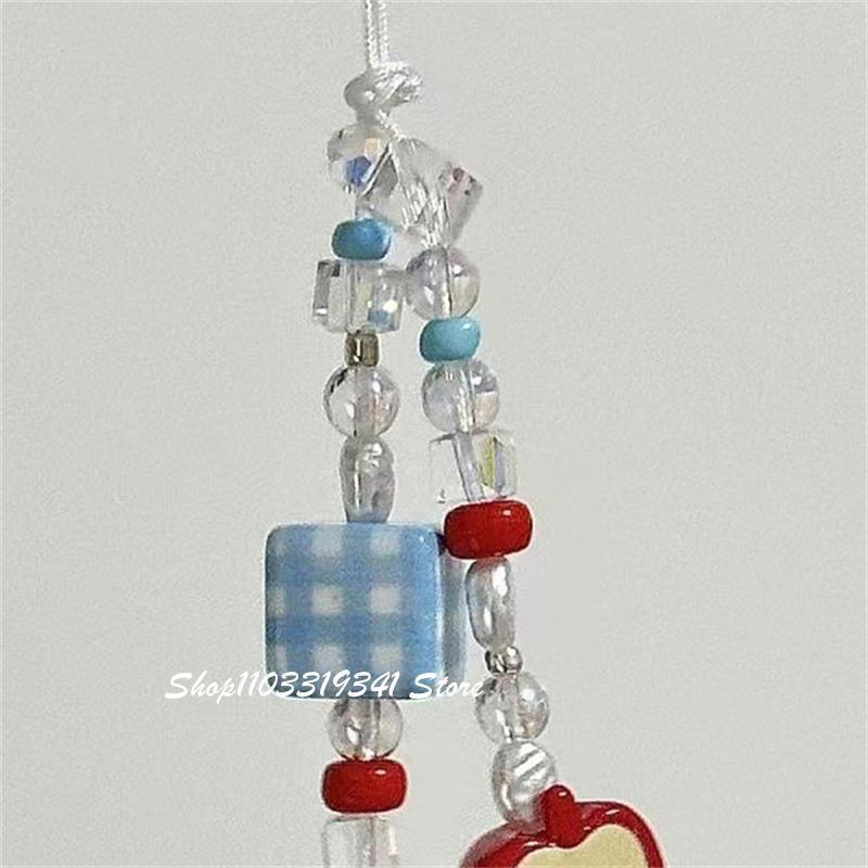 Korean Cute Apple Pearl Beaded Phone Charms Chain For iPhone 16 15  Accessories Phone Strap Anti-Lost Lanyard Hanging Rope Girl