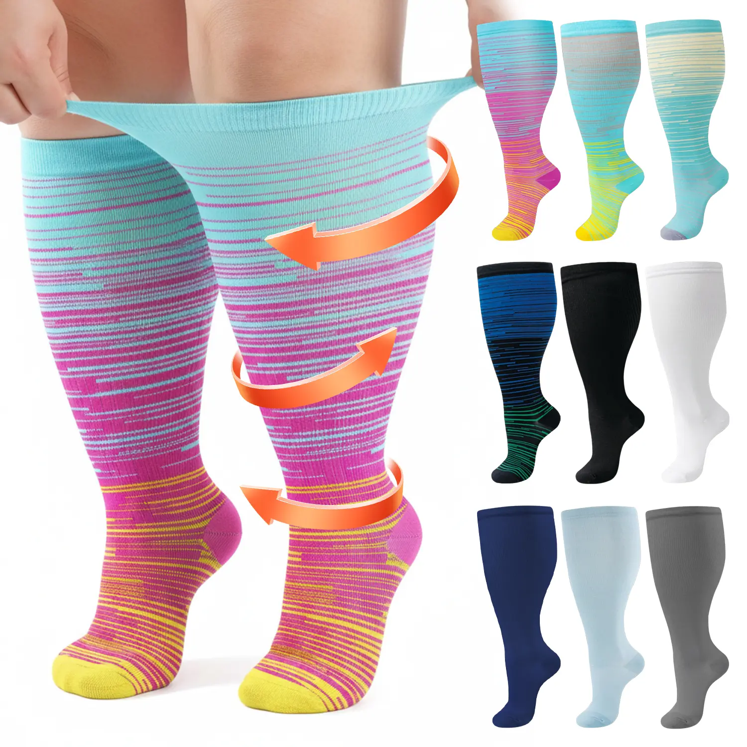 Wide Calf Compression Socks 15-20mmHg for Edema & Swelling Relief! Plus Size Knee High Support for Nurses and Travel. active anti-slip