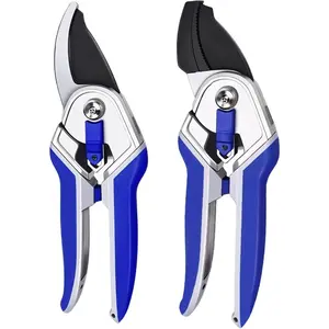 2-Pack Gardening Pruning Shears Set - Metal High Carbon Steel Bypass Lopper, Branch Cutter, Trimming Scissors for Women Plant Care Enthusiasts with Advanced Safety Lock System to Minimize Fatigue