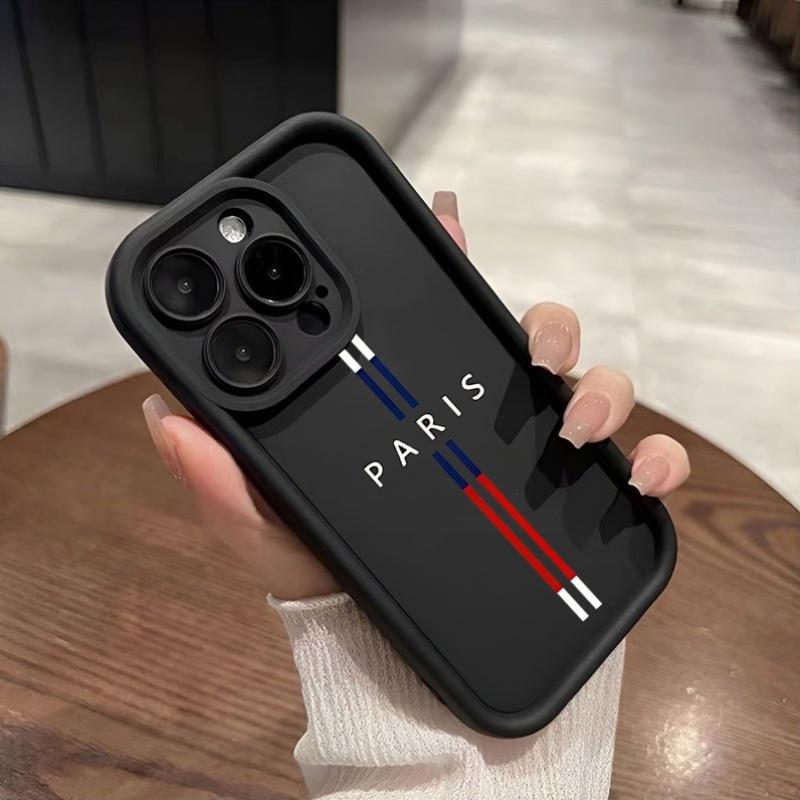 A Black for iphone Cover Featuring The Word "PARIS" Along with a Vibrant Striped Design! Offering a Fun, Straightforward, And Stylish Look for Both Men And Women, Compatible with for iPhone 17 E Air Pro ProMax iPhone16 15 14 Plus 13 12 Mini 11 X XS XR