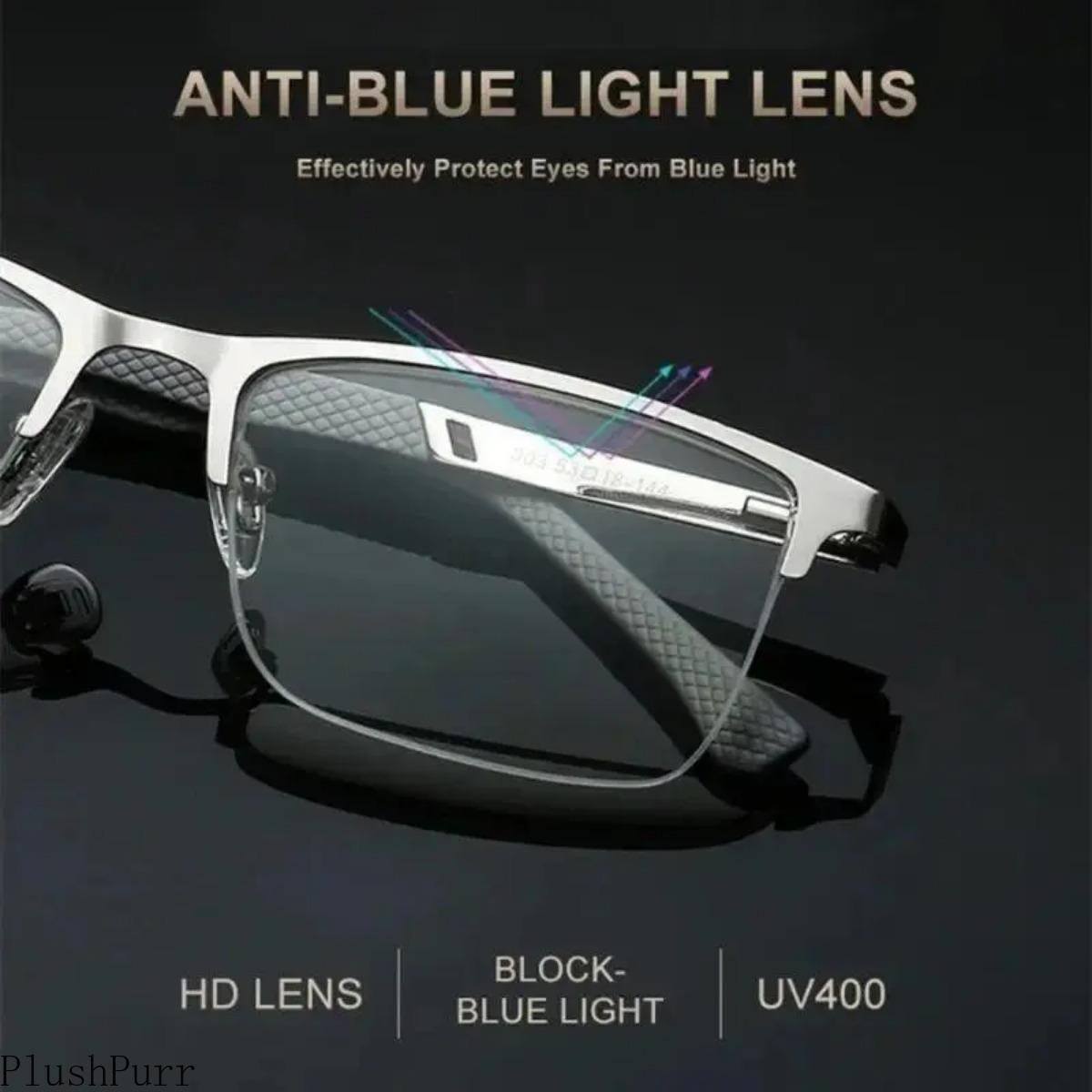 2026 New Men's Semi-Rimless Business Eyeglasses Anti-Blue Light Metal Frame