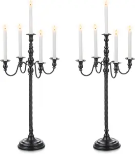 Black Candelabra Halloween Decorations 28 Inches Floor Gothic Candle Holder 5 Arm Metal Candlestick Stand for Table Fireplace Victorian Decor Set of 2