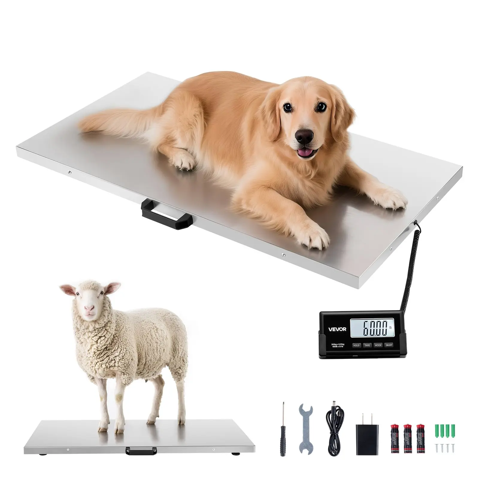 【DealsForYouDays】VEVOR Digital Shipping Scale, 0.1 lbs High Accuracy, 660 lbs Postal Scale with LCD Display, Hold/Tare Function AC/DC Power Supply, Fit for Packages, Postage, Luggage, Battery Adapter Included