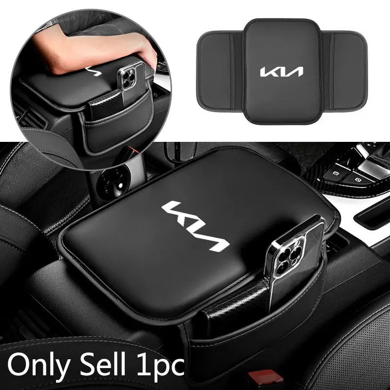 Leather Car Arm Rest Cushion Storage Pad Armrest Box Protective Cover Center Console Cushion For KIA Sportage Rio Optima Ceed Proceed K5 Sedona Forte Cerato Venga Auto Interior Accessories Car Organization Accessories