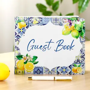 Wedding Guest Book 7 x 9 Inches for Reception with Pen Set Elegant Guest Book Bridal Shower Guestbook Beautiful Reception Guestbook for Wedding Graduation(Blue,)