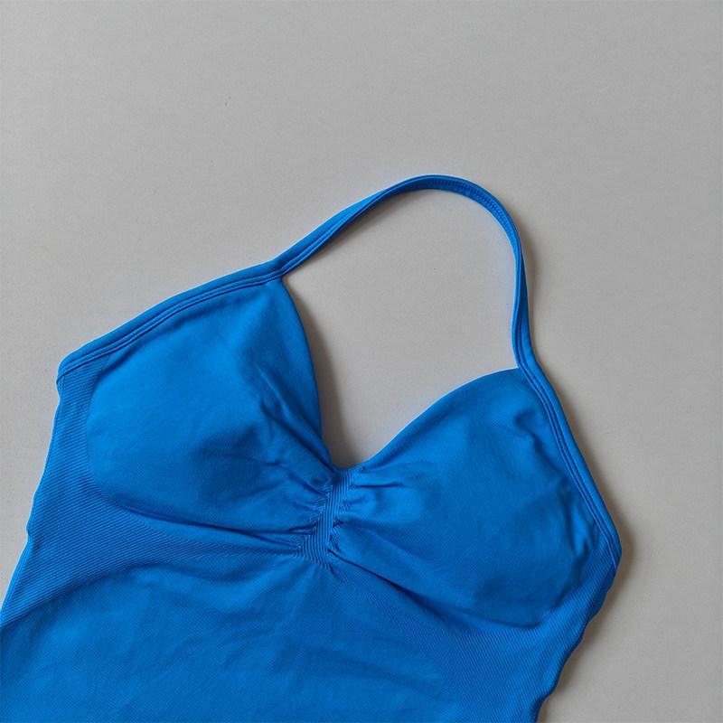 Longline Strappy Seamless Yoga Tank Top Ruched Backless Gym Workout Sleeveless Shirts with Built-In Bra Vest for Women