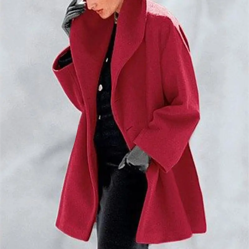 Women's Lightweight Wool Blend Trench Coat Packable Long with Oversized Collar for Travel Fitted Long Sleeve Machine Washable Fast-Drying Autumn Style