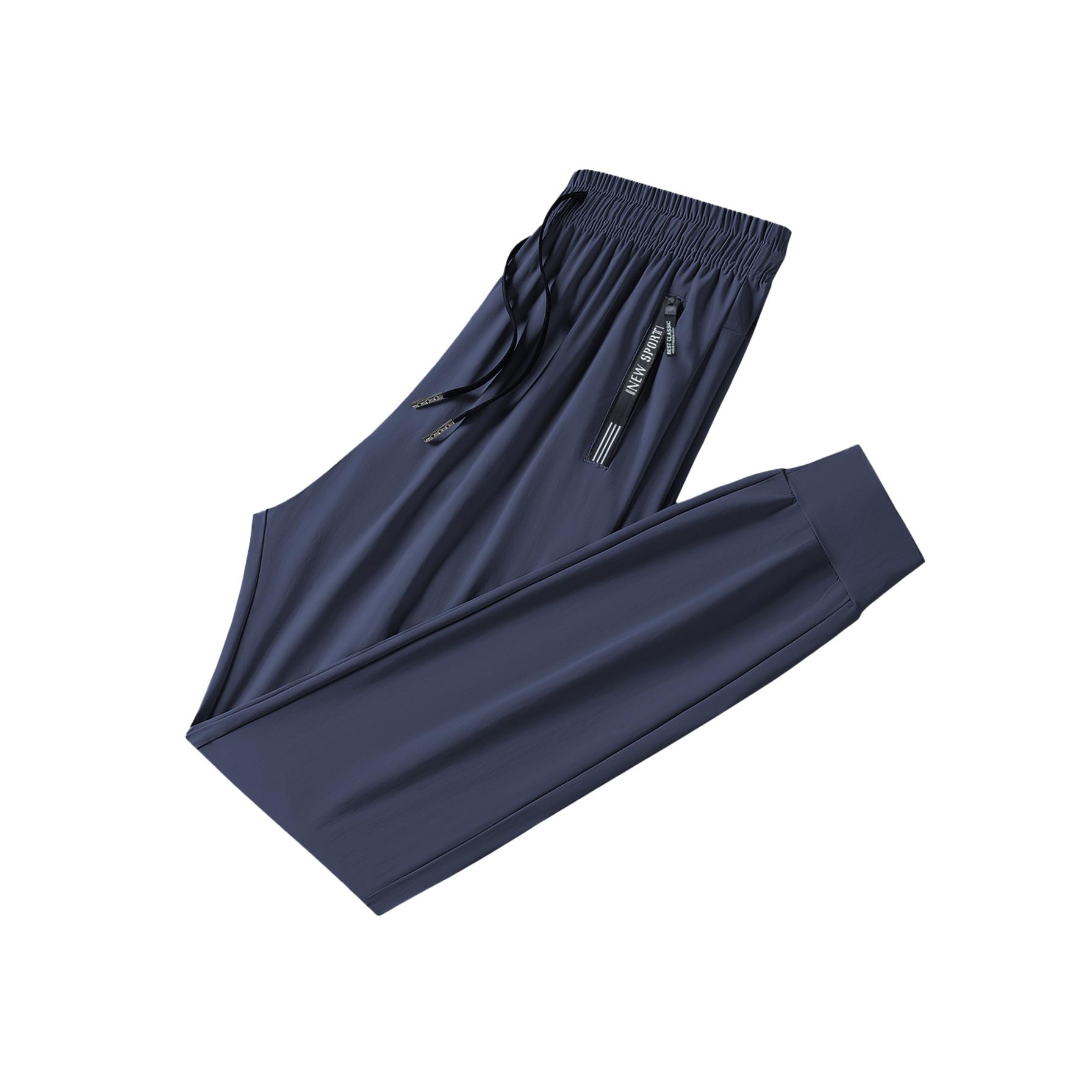 Men's Mid-Waist Ankle-Length Ice Silk Joggers - Tapered Cut, Quick-Dry Athletic Pants with Zipper Pockets, All-Scene Versatile for Gym, Biking, Sizing S, L, Plus Size